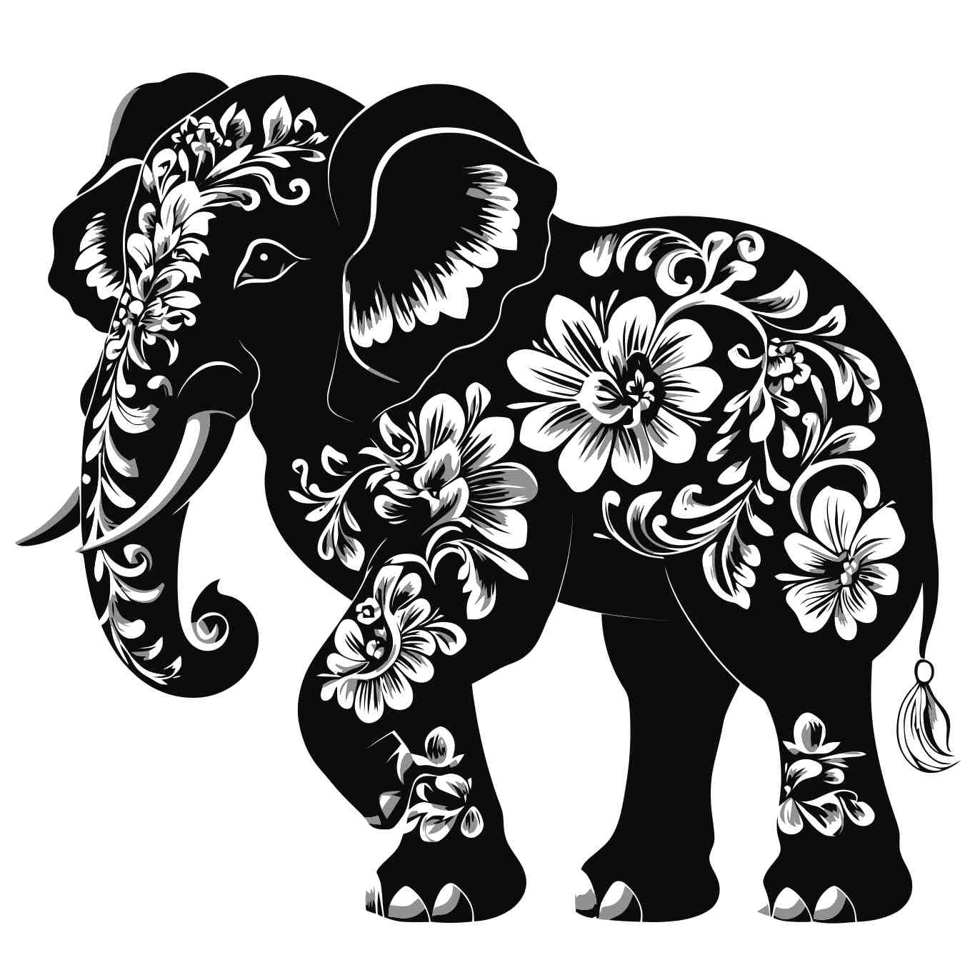 Elegant Floral Elephant Illustration