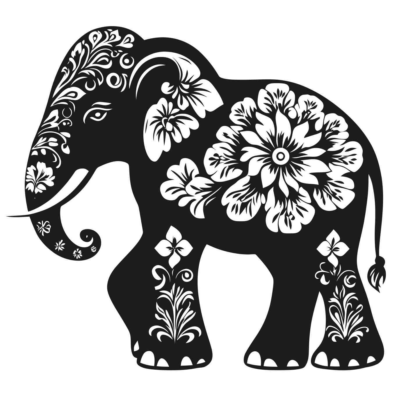 Elegant Floral Elephant Silhouette