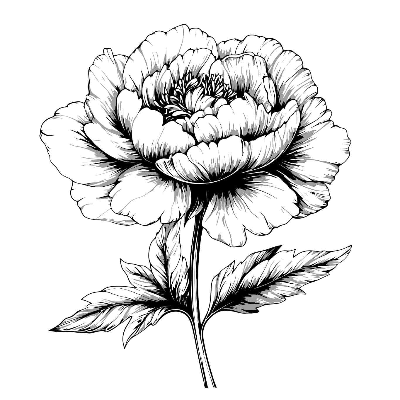 Elegant Black and White Peony Illustration