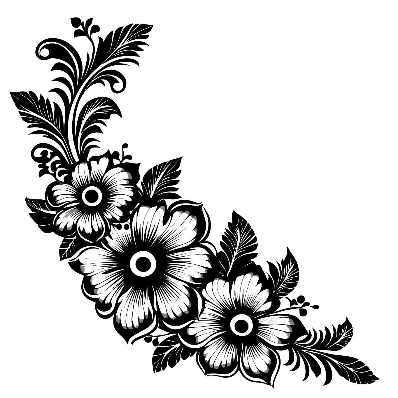 Elegant Black and White Floral Tattoo Design