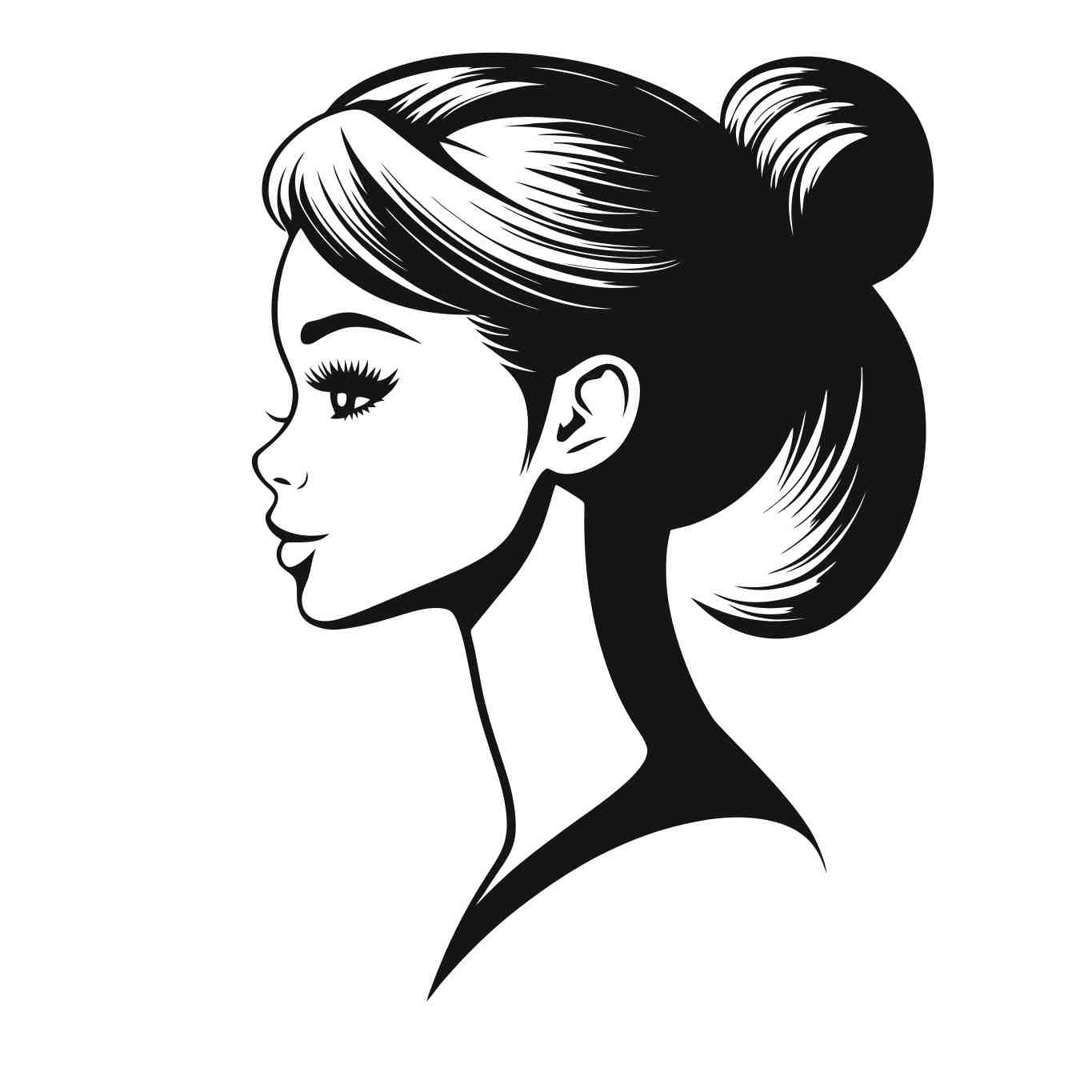 Elegant Black and White Girl Head Illustration