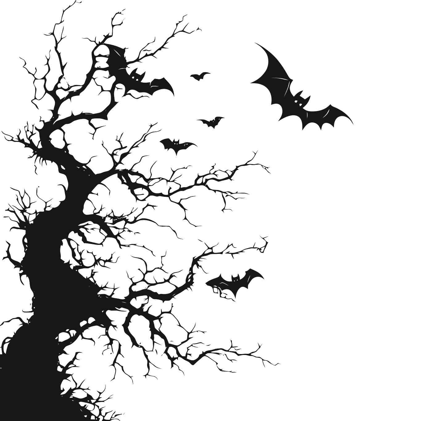 Twisted Tree with Bats Silhouette