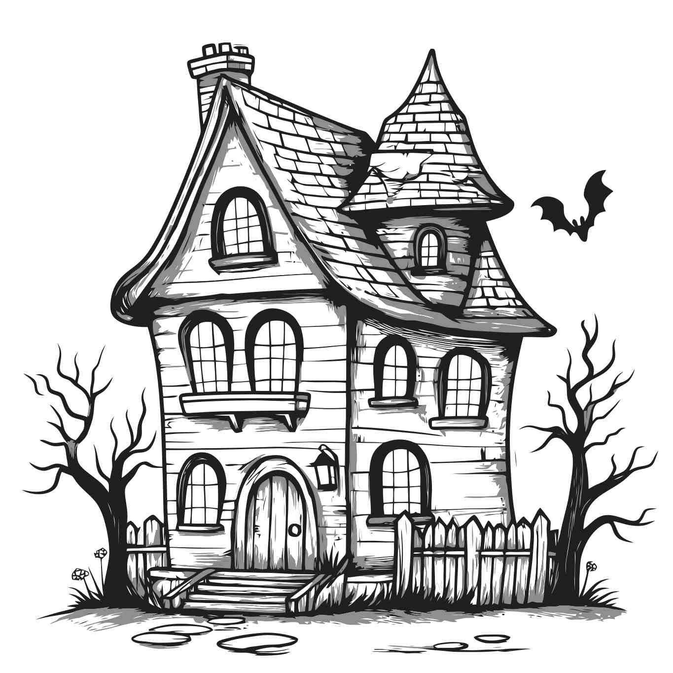 whimsical halloween house illustration